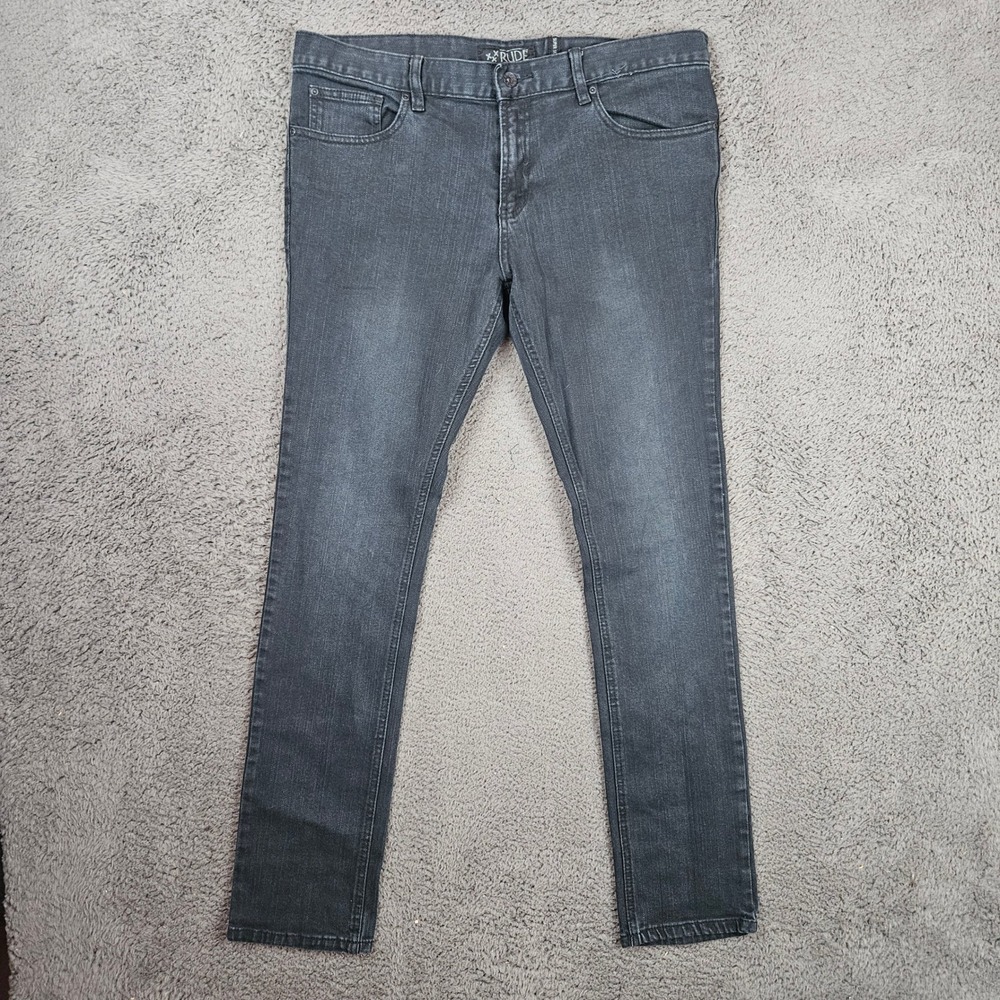 Rude Mens Super Skinny Jeans 36x32 Faded Black Denim Emo Alt